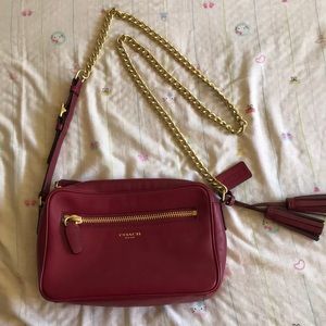 Dark Red with Gold Chain Purse by Coach